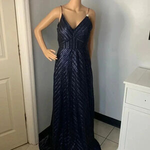 Weddington Way | Florence Navy Metallic Striped V-Neck Bridesmaid Dress